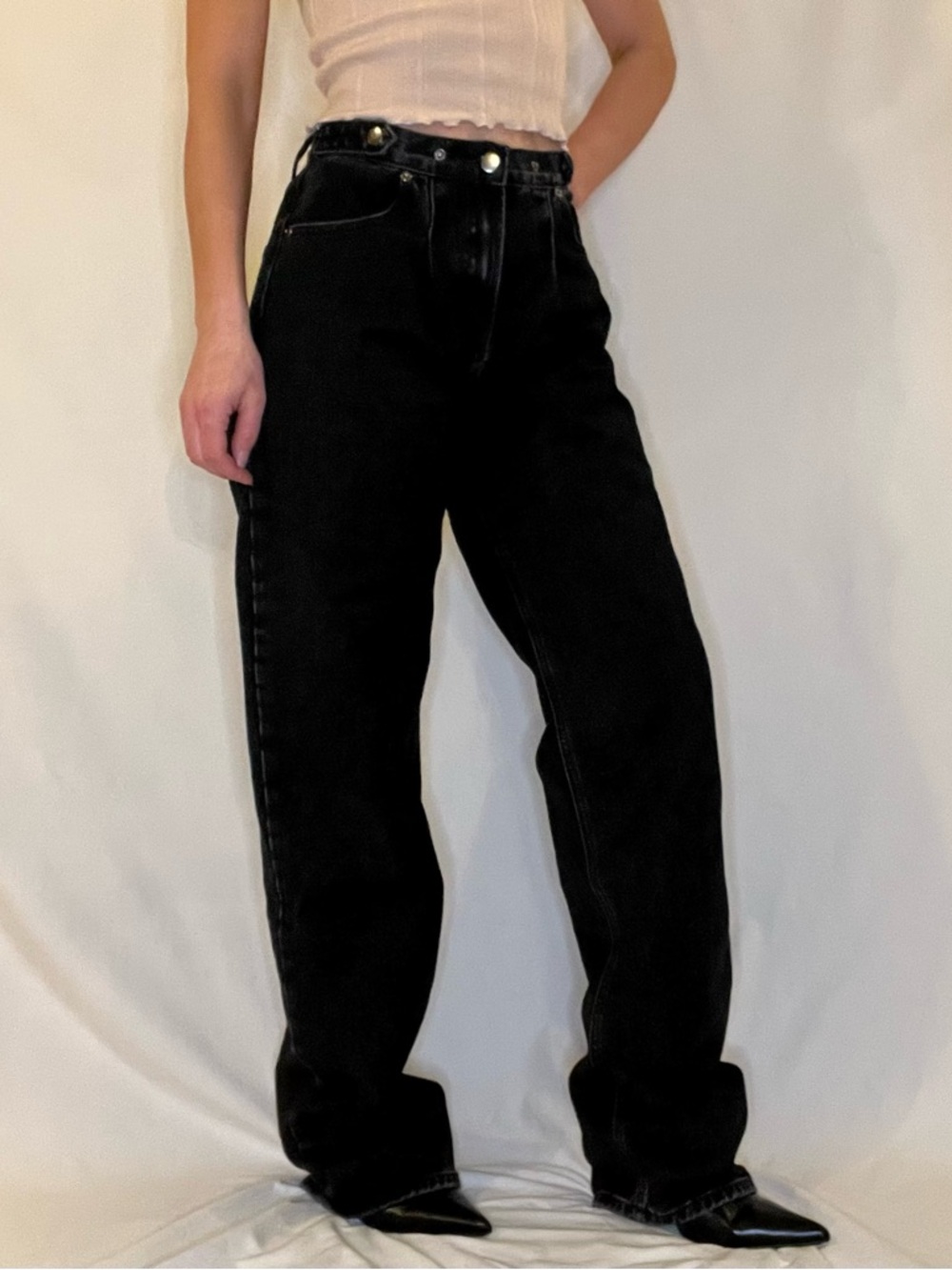 NWOT Fashion Nova High Rise Wide Leg Black Denim Jeans Cinch Waist Women’s 3